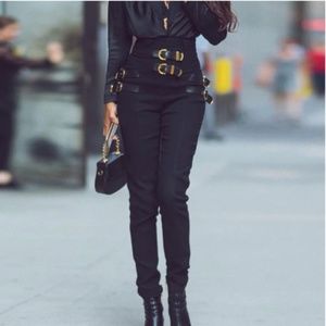 pencil pants adjustable buckle side zipperfly